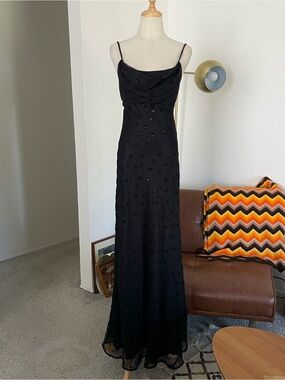 Vintage 1990s Night Way Collections Glam Floral Glitter Cowl Maxi Dress